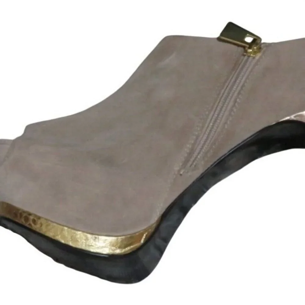 Circus by Sam Edelman Taylor platform suede bootie metallic gold trim & heel